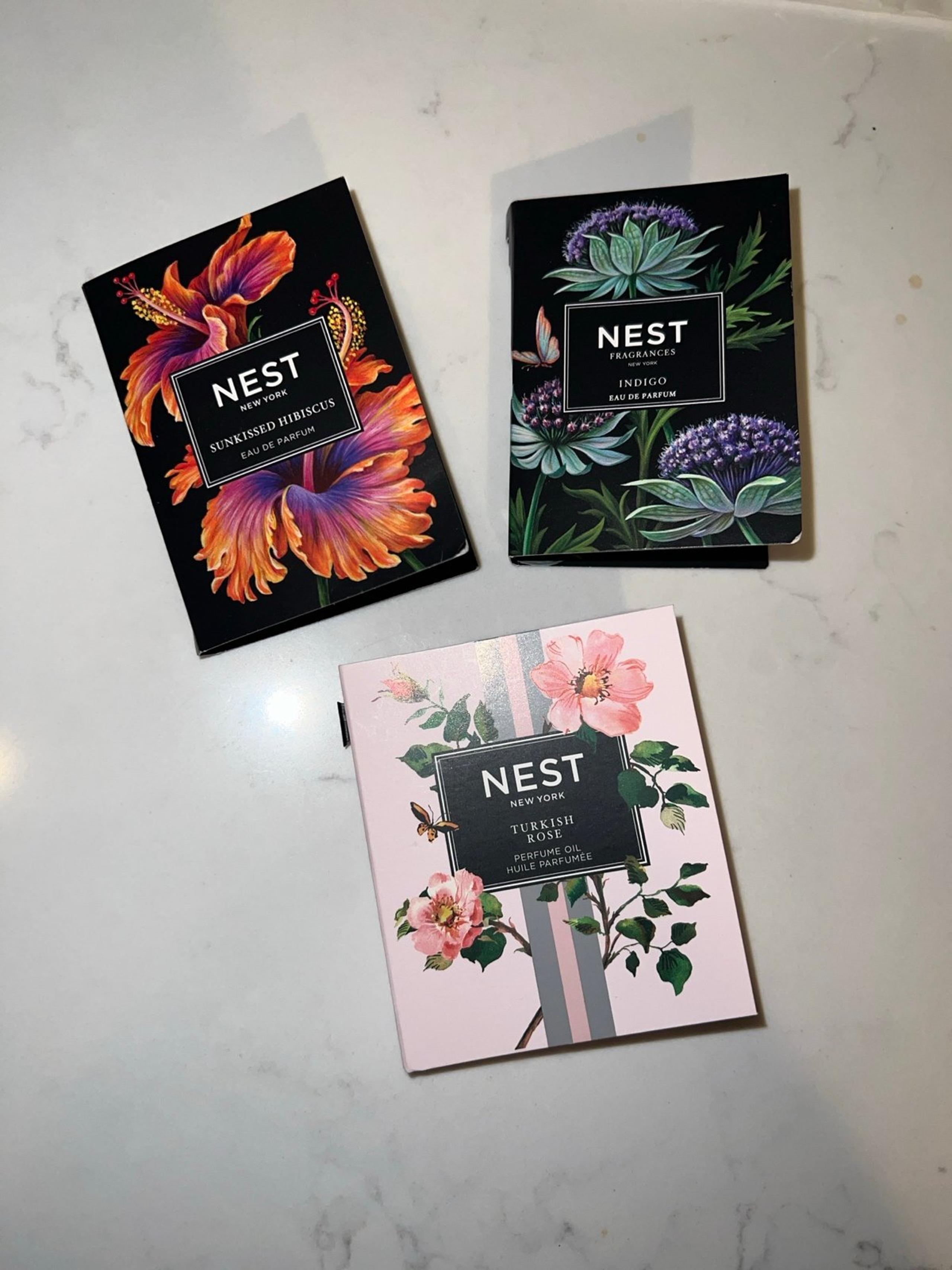 Nest indigo Turkish rose sunkissed hibiscus samples set of 3on cards new