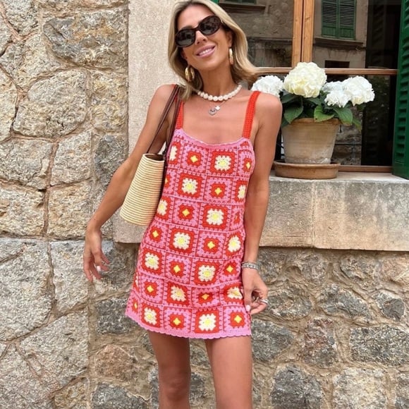 Zara Crochet Dress Pink and Orange