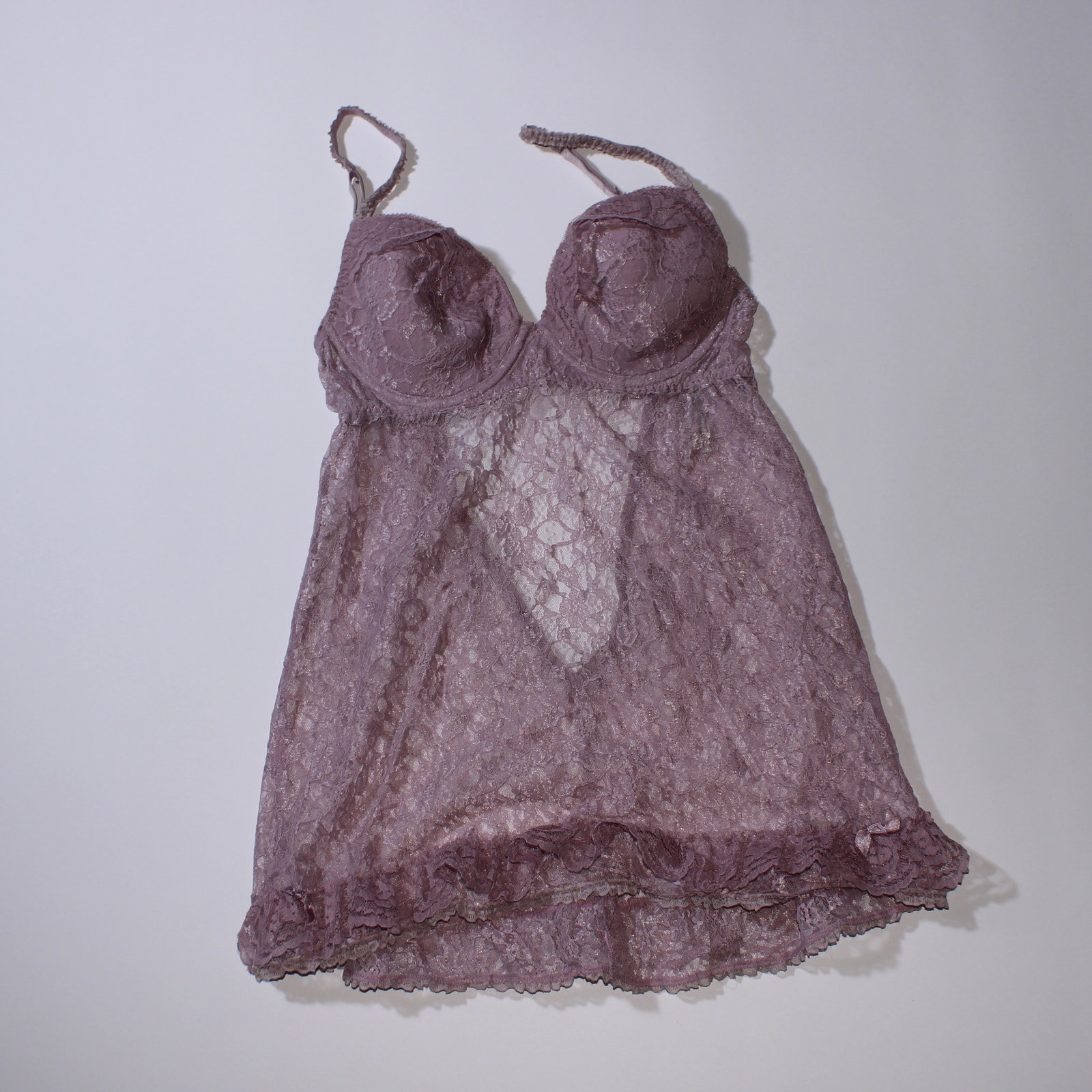 Victoria's Secret Purple Lace Underwired Babydoll With Ruffles Size 36C