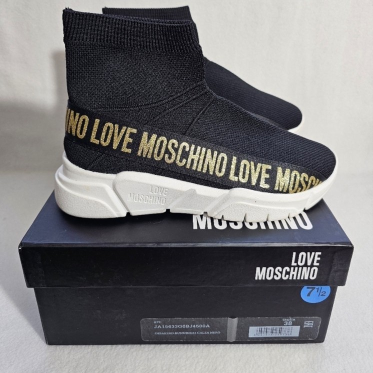 Love Moschino Black/Glitter Gold Sock Sneakers