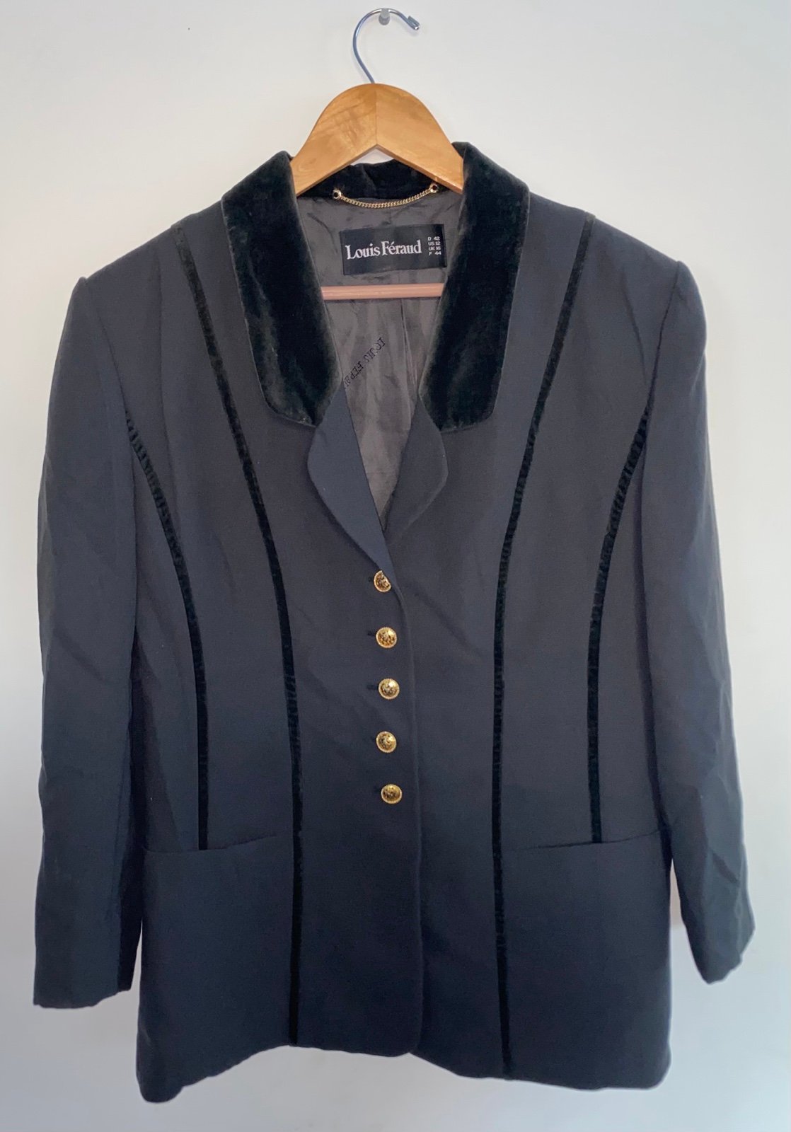 LOUIS FERAUD Black Lined Velvet Blazer Size 12