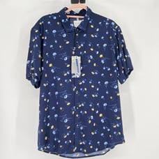 DENIM & FLOWER Men’s NWT Short Sleeve Button Front Viscose Shirt L Preppy Y2K