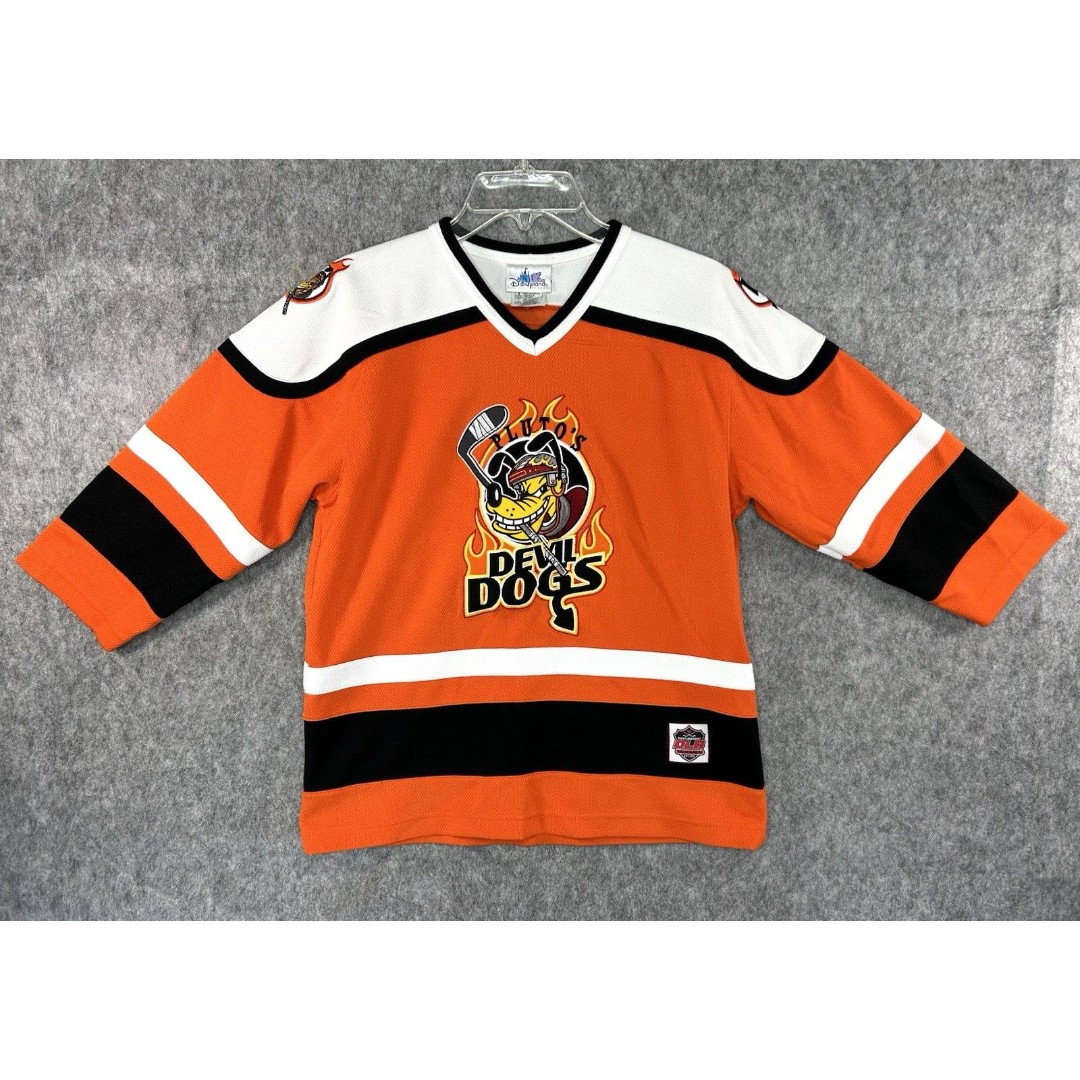 Vintage Disneyland Resort Pluto's Devil Dogs Hockey Jersey Youth Large 10/12
