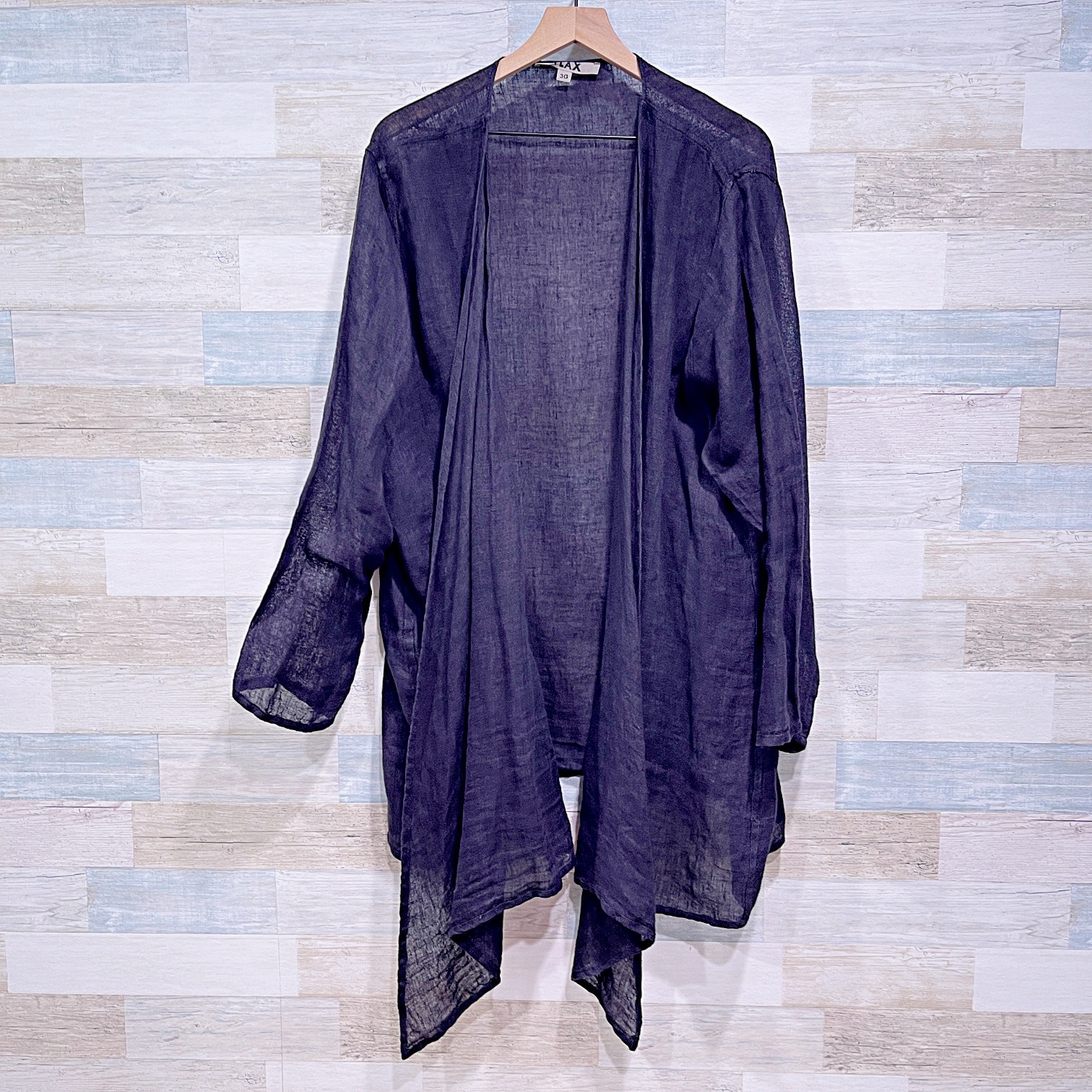 FLAX 100% Linen Open Waterfall Duster Cardigan Black Womens Plus Size 3G 3X