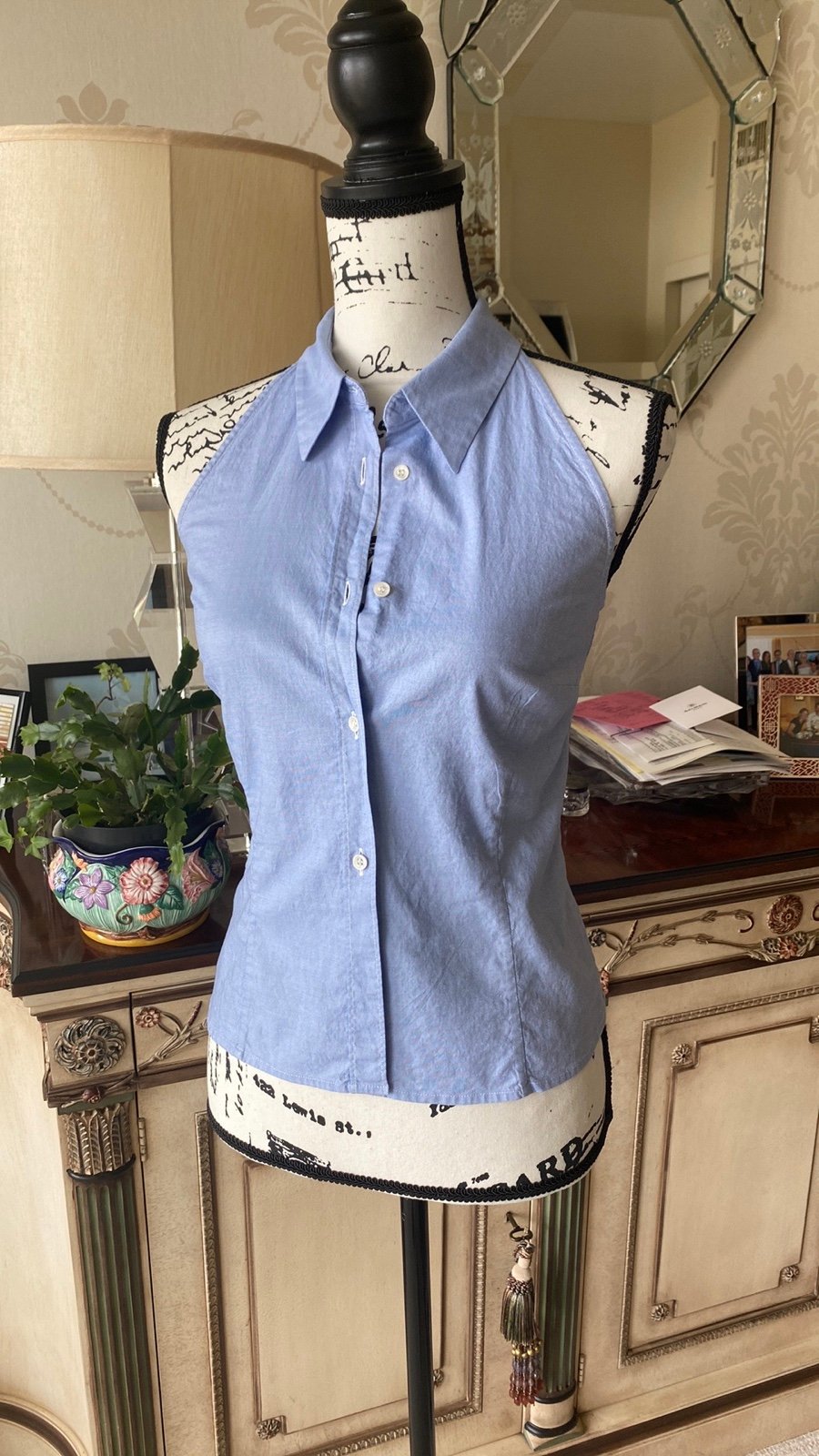 BLUE CHAMBRAY PIAZZA SEMPIONE HALTER STYLE TOP