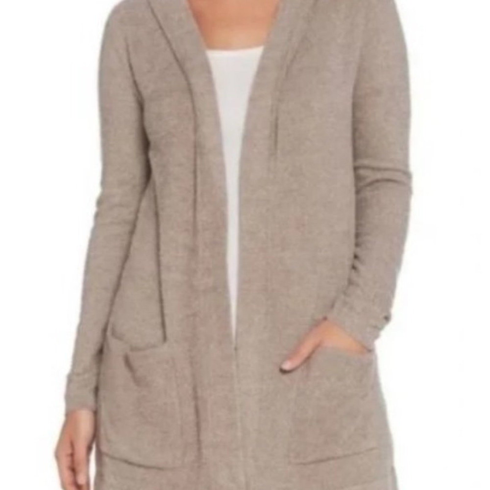 Barefoot Dreams Brand Cozy Chic Lite Resort Hooded Cardigan Sand Color Sz Small