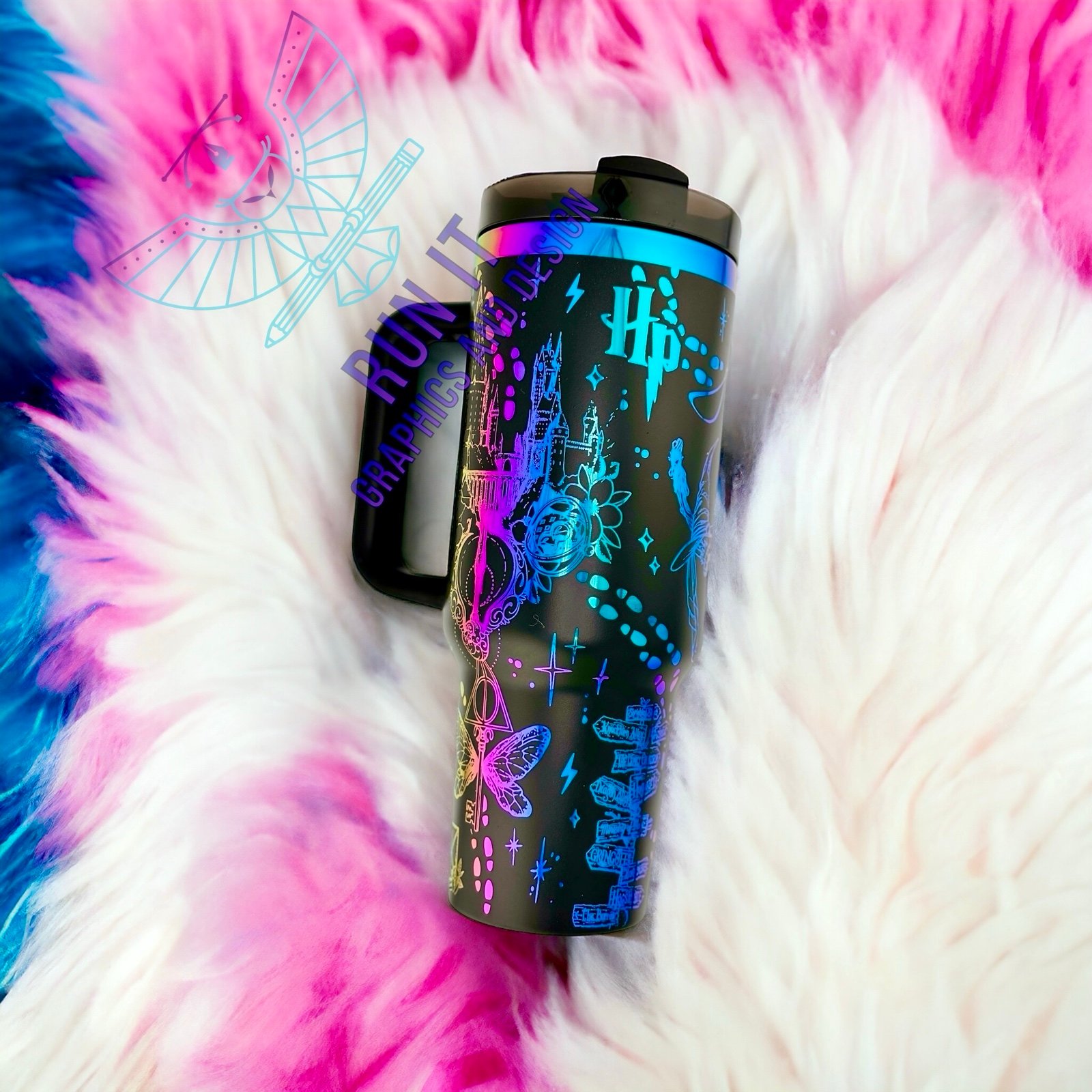 40 oz H_P Wizardry Black w/Rainbow Tumbler