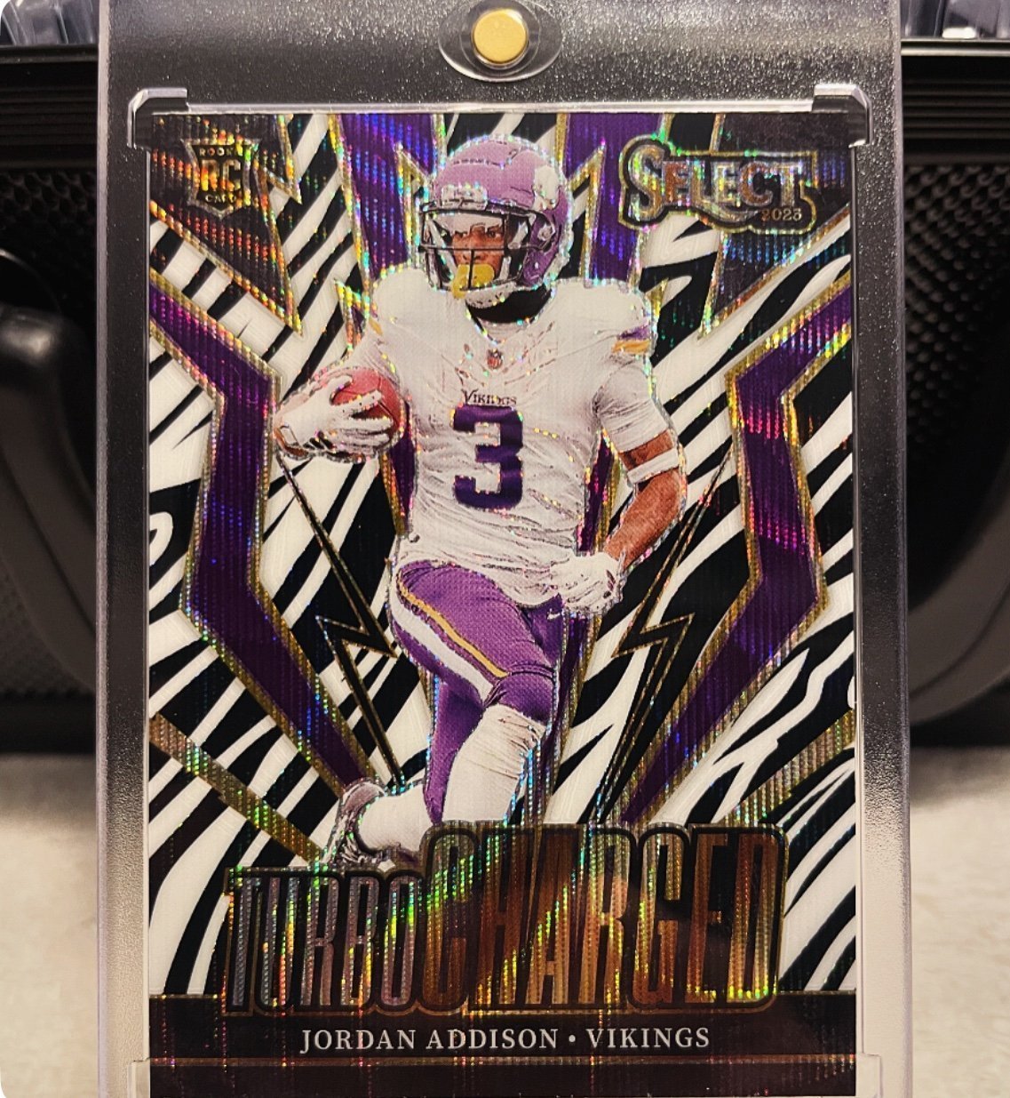 Jordan Addison 2023 Panini Select Rookie Turbo Charged Zebra SSP