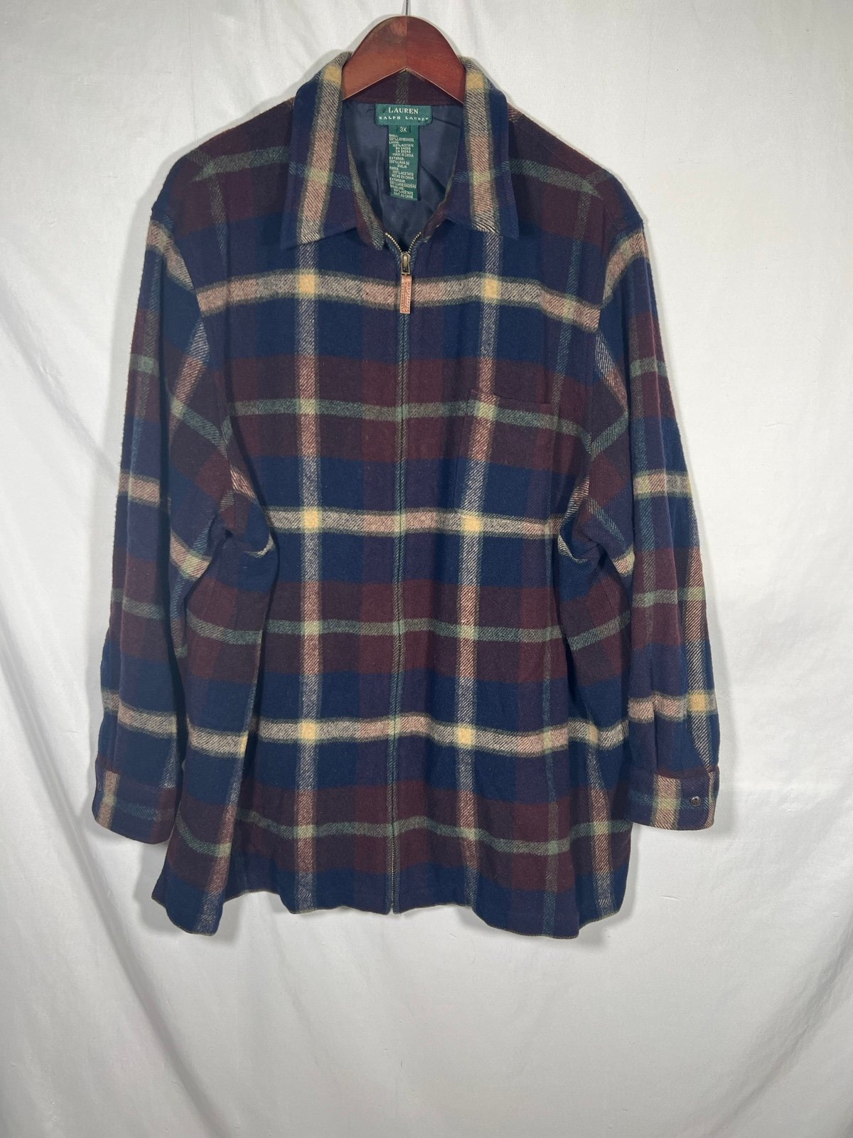 Lauren Ralph Lauren 100% Lambswool Zip Flannel Shirt Jacket Size 3X