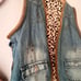 VINTAGE denim leopard lined vest beading studded reworked SIZE LARGE Coachella