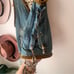VINTAGE denim leopard lined vest beading studded reworked SIZE LARGE Coachella
