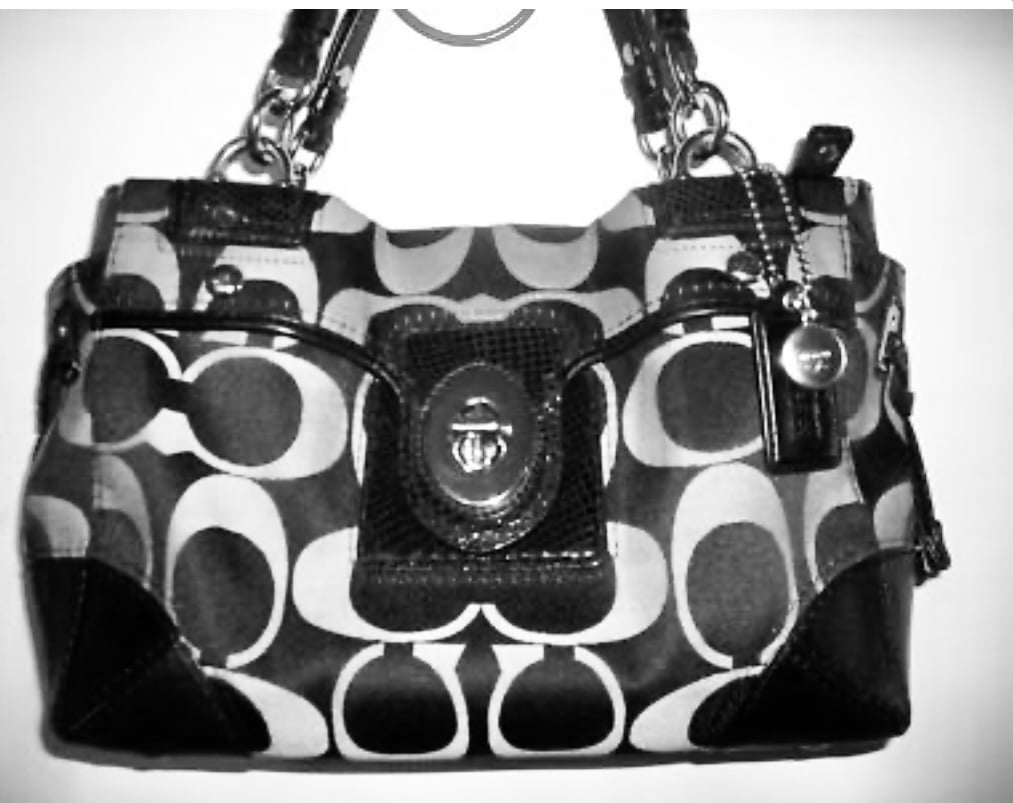 Coach s21 Vintage Sig C 14507 Gray/Black Nylon Leather TURNLOCK Satchel Handbag