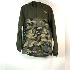 THE NORTH FACE Green Camo Hood Zipper Coat Jacket Kids XL or Men Small