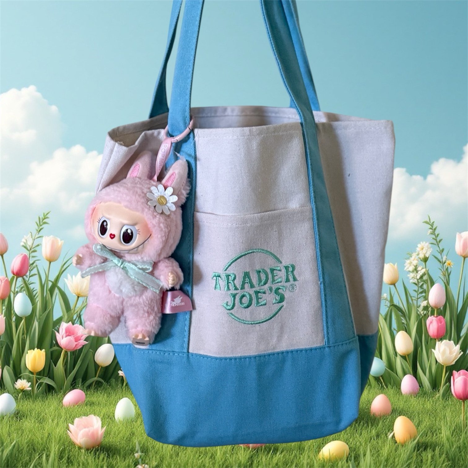 PASTEL BLUE Trader Joe’s Mini Tote Canvas Bag with FREE Plush Doll