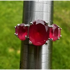 Accent Ring 5 Red Ruby Prong Set Gemstones Oval Cut Size 7 Stamped 925 Sterling