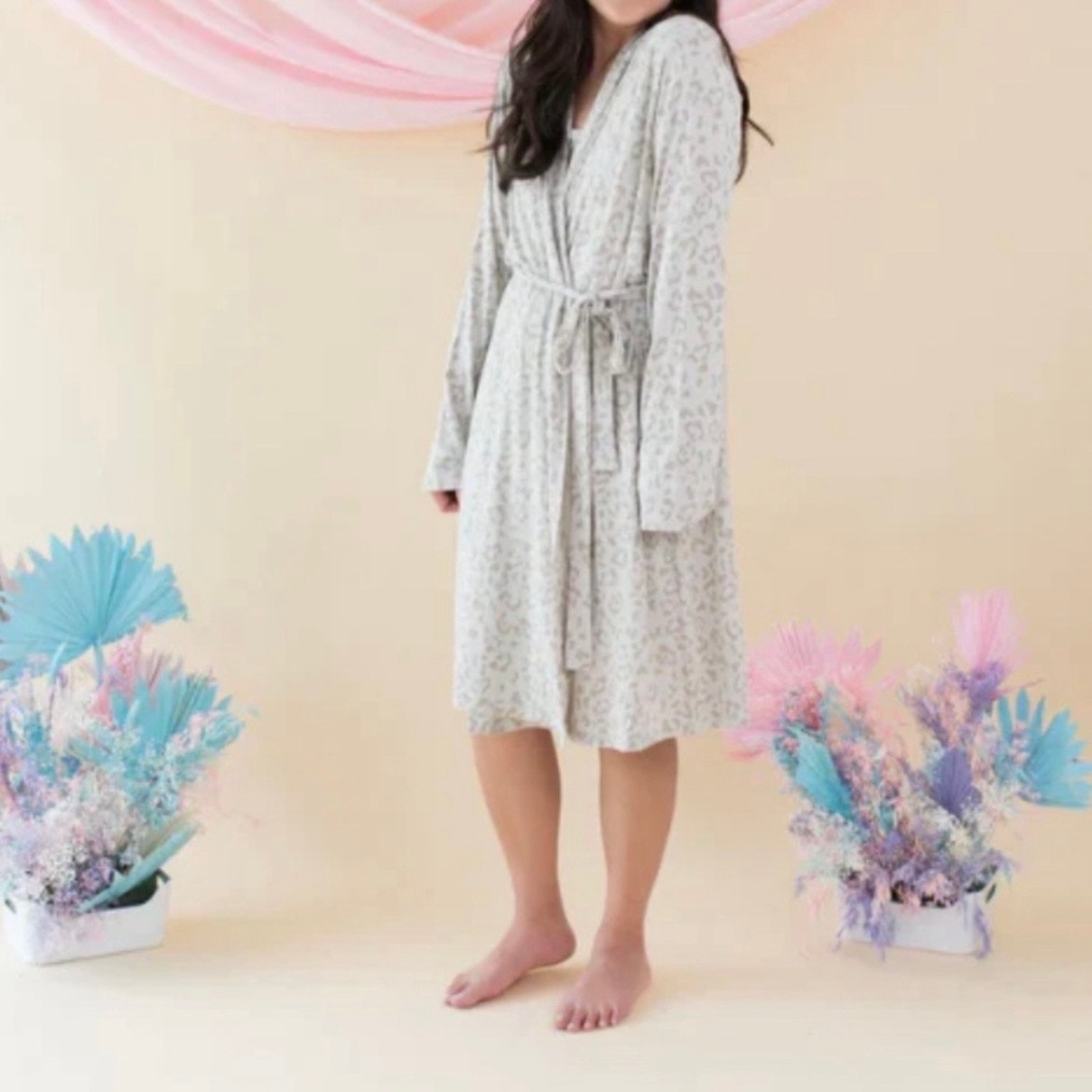 New Kyte Baby Blush Pink Leopard Print Lounge Robe Size XS/Small