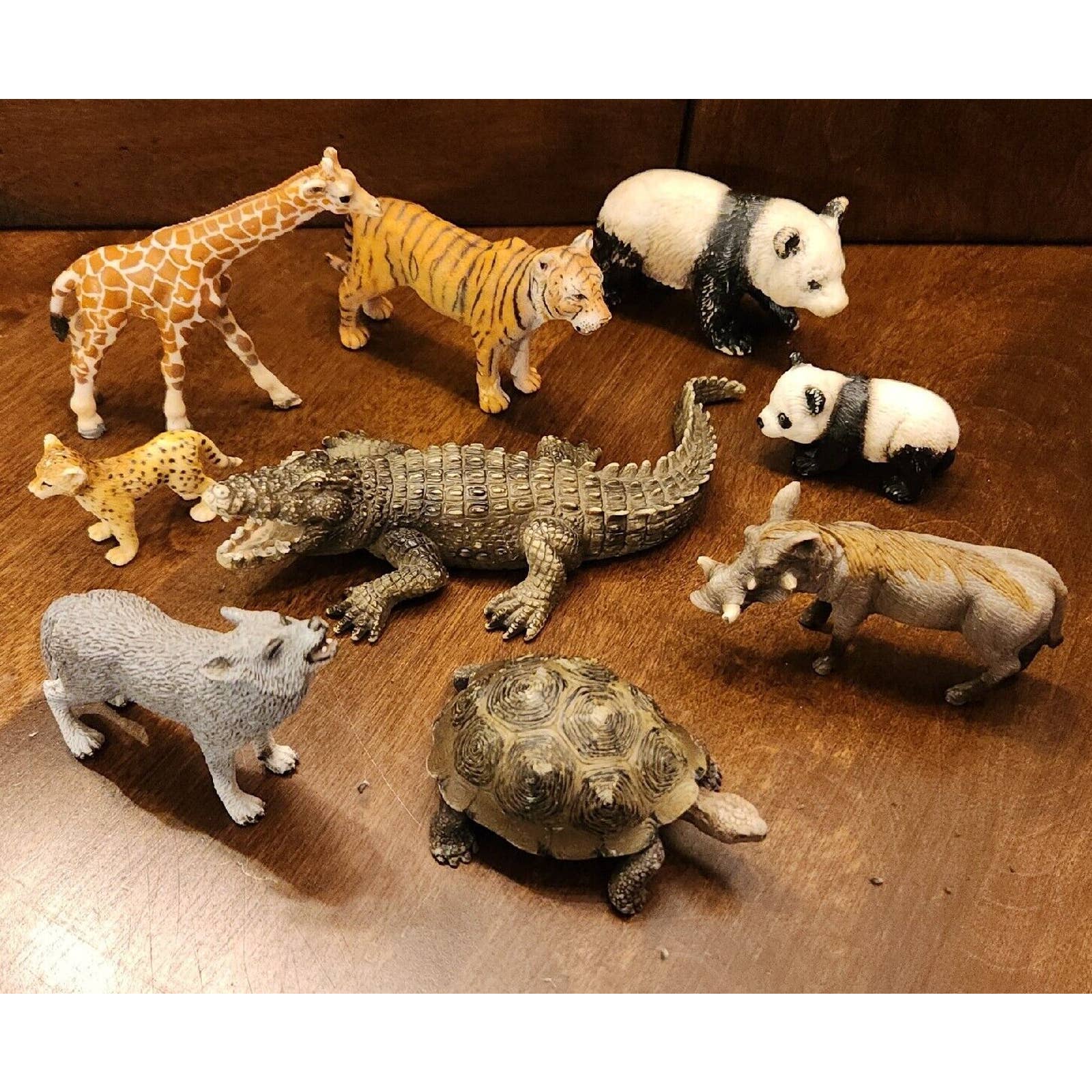 Schleich Lot animal figures Wolf Giraffe Warthog Crocodile Cheetah Panda tiger+
