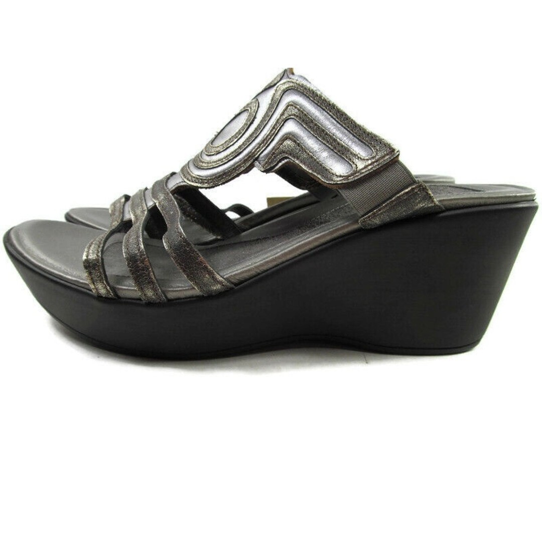 Naot Womens Gray Metallic Wedge T-Strap Sandals Size US 9 EUR 40