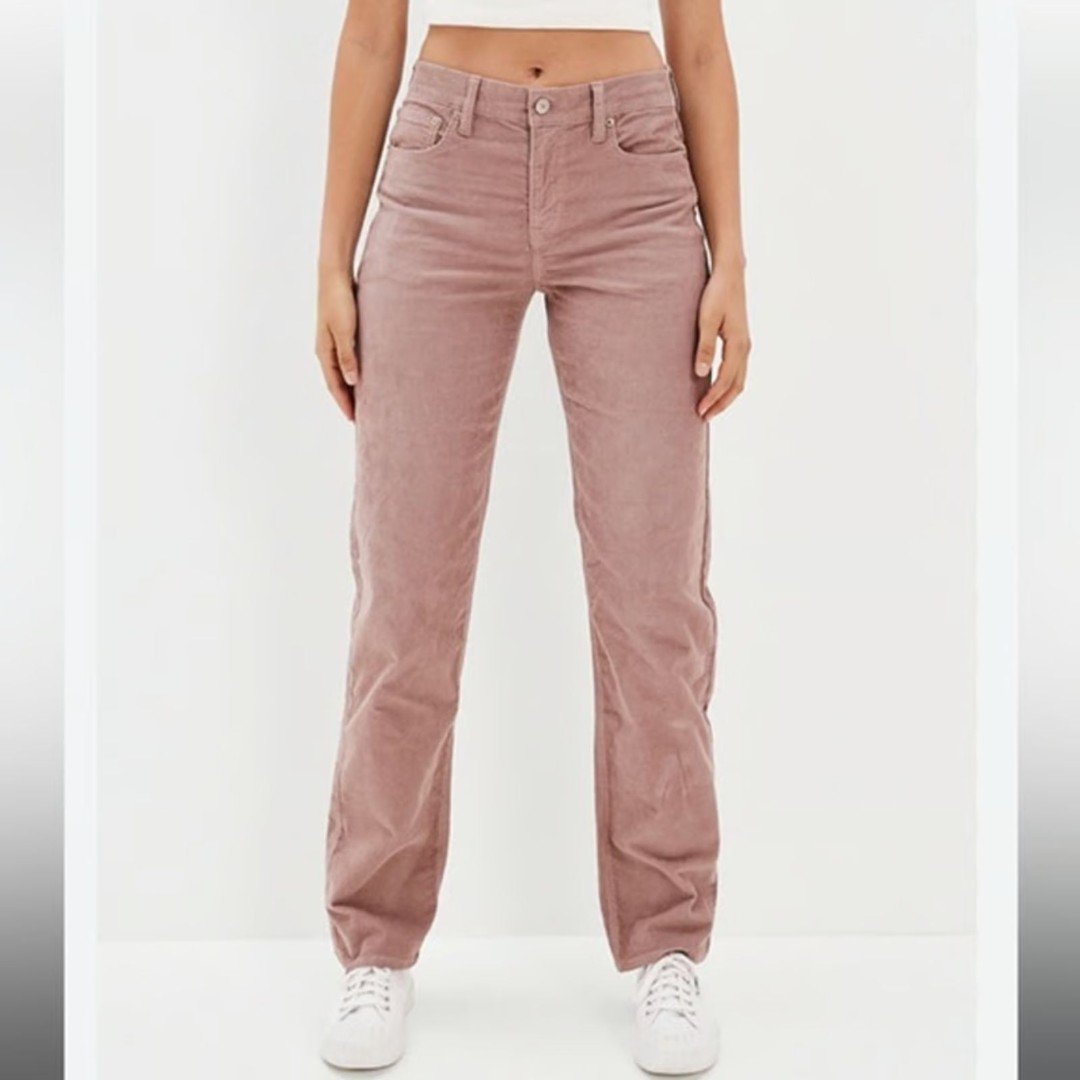 American Eagle 90's Straight Pants Womens Plus Size 18 Mauve Corduroy Y2K New