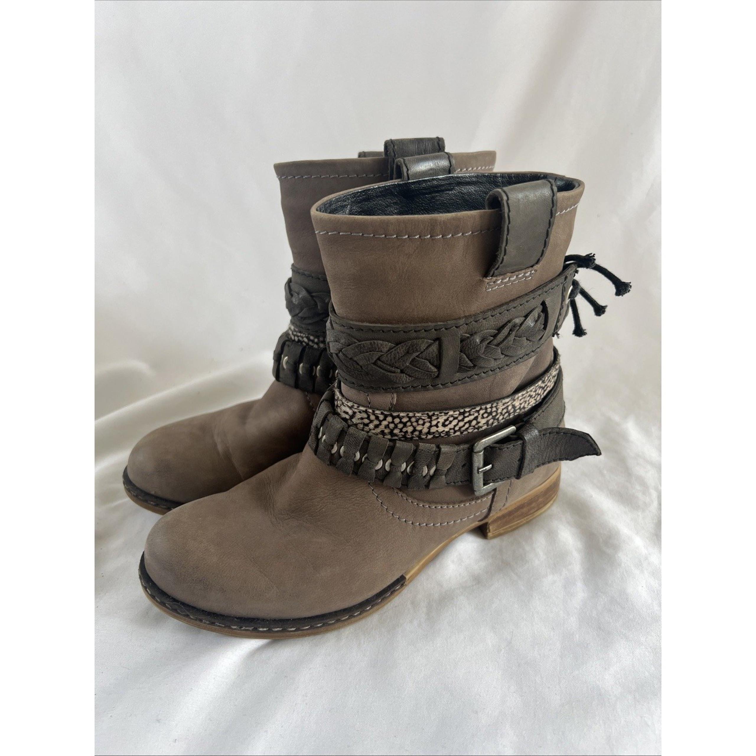 Bull Boxer Giorgia Boots Bootie Women's 7 Buckle Tie Slip On Brown Beige - Bullboxer