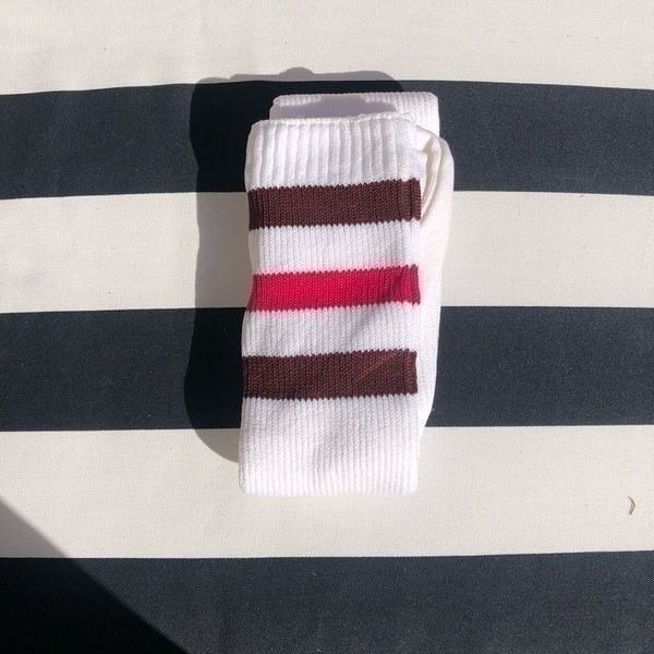 American Apparel New 2000s Crab & Pink Stripe Vintage Deadstock Thigh High Socks