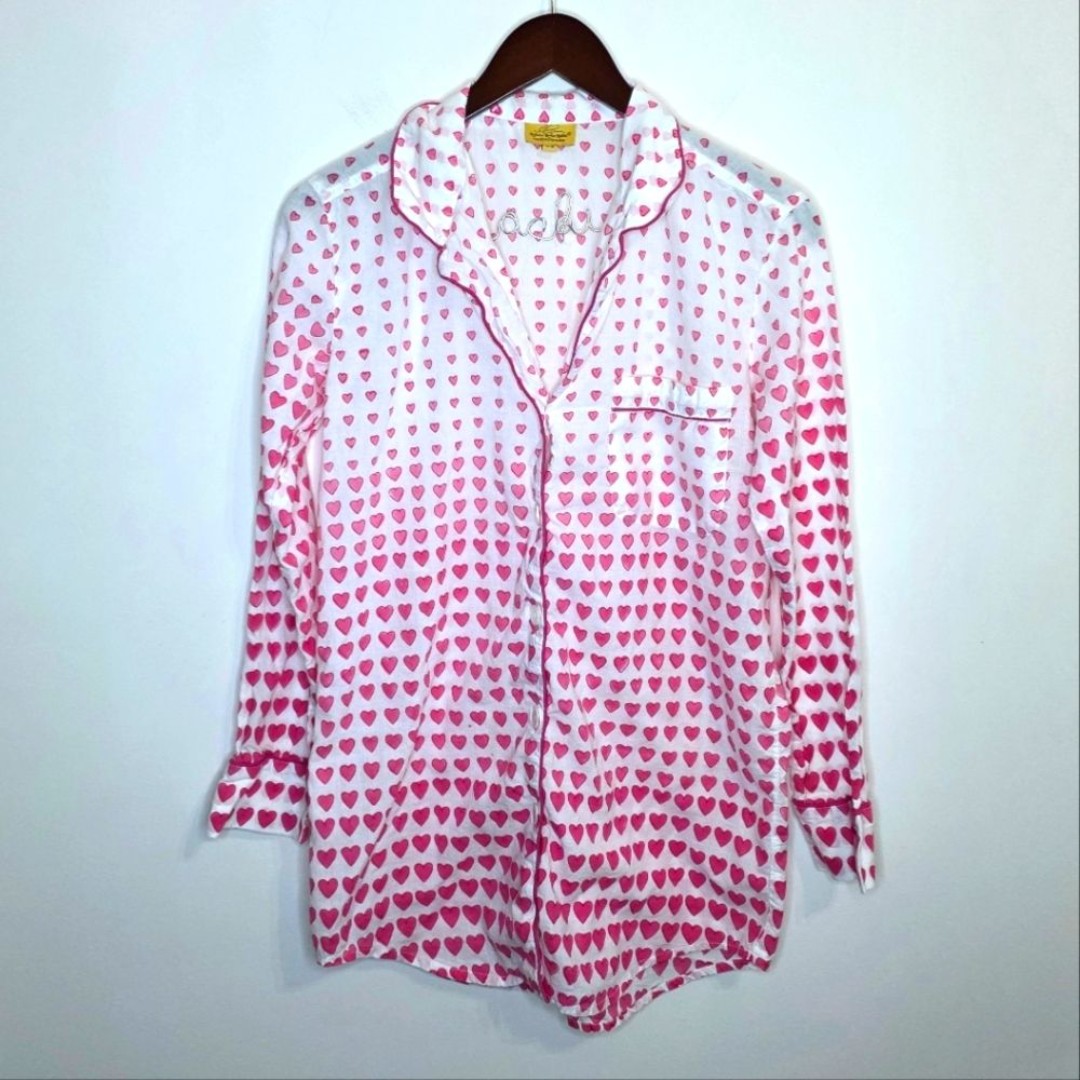 Roberta Roller Rabbit Pink Hearts Long Sleeve Top Size XS