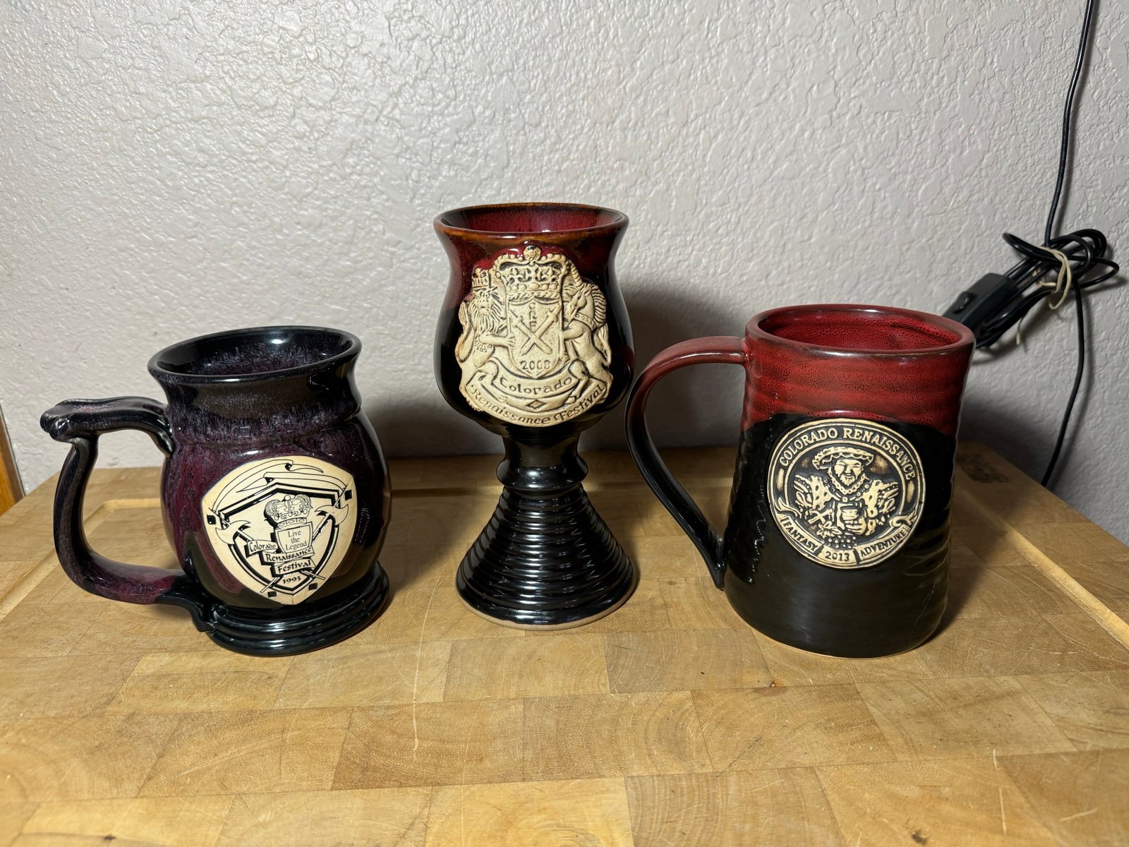 Vintage 1993 2008 2013 Colorado Renaissance Festival Black Red Lot 3 Pottery Mug