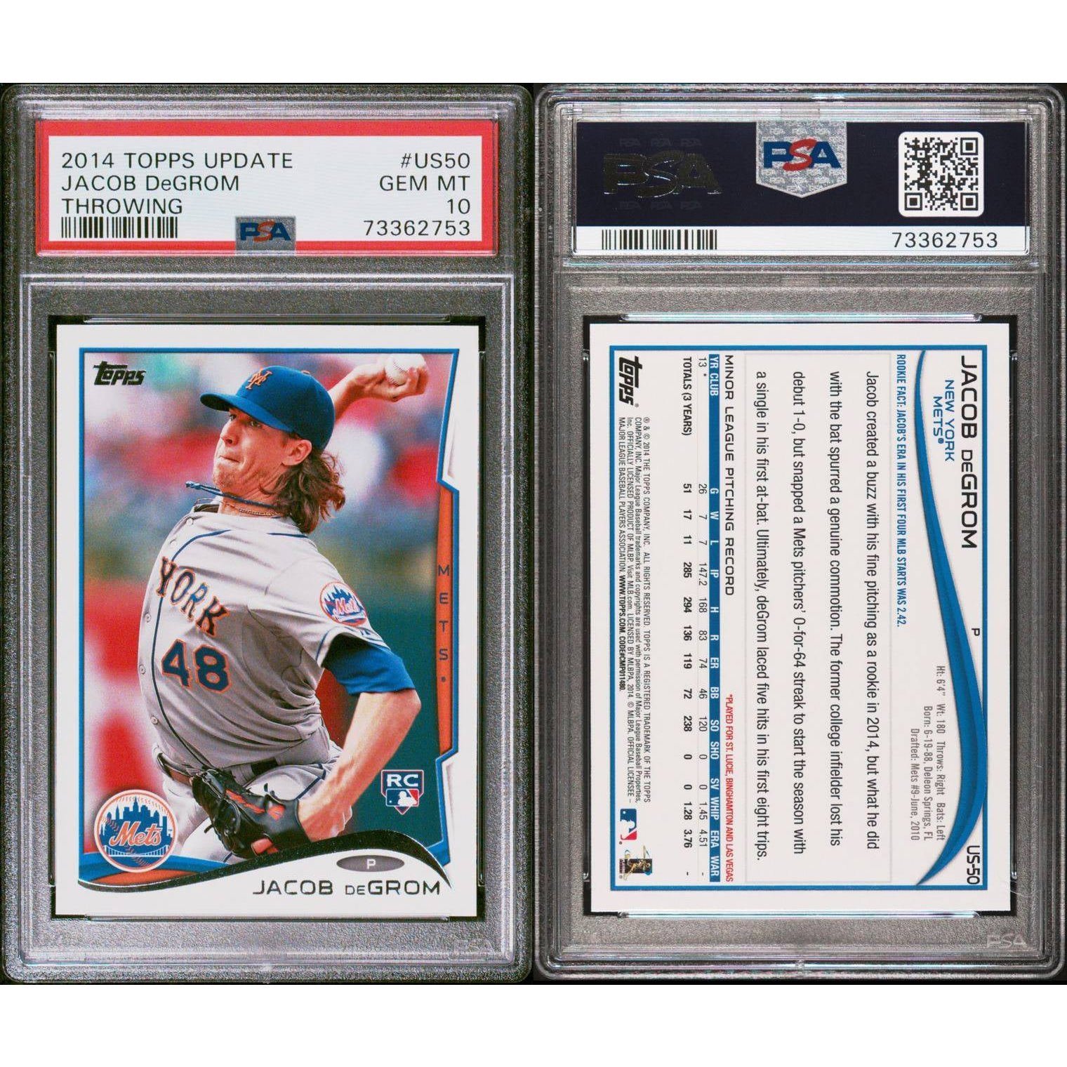 2014 Topps Update Jacob Degrom Rookie Throwing RC #US50 PSA 10