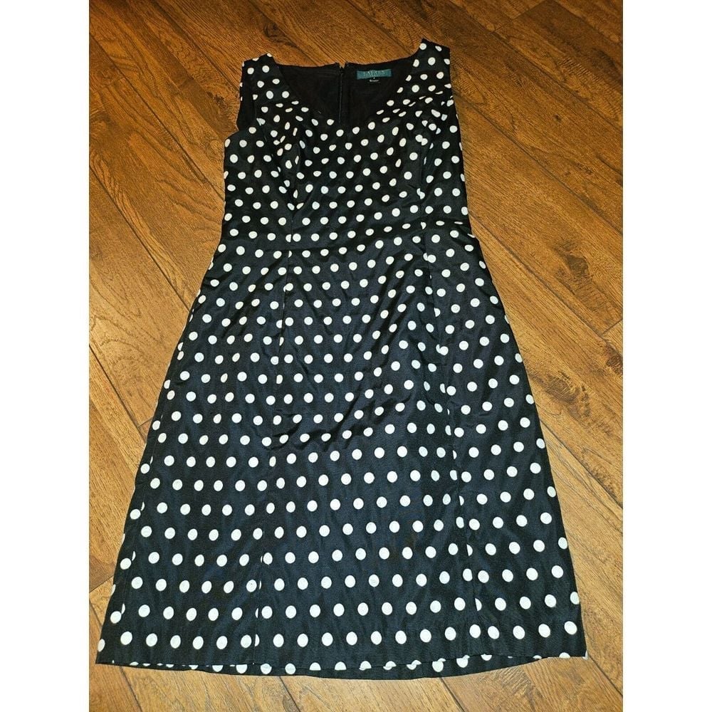 Ralph Lauren Black Dress White Polka Dots Sheath Style Picnic
