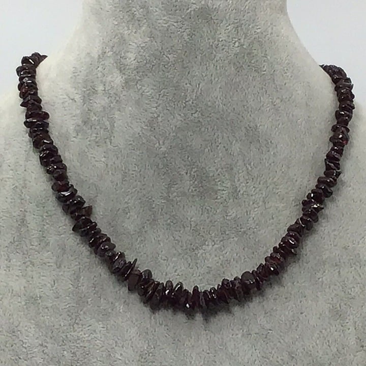 Genuine Garnet Beaded Necklace 10mm 18” Brass Barrel Closure