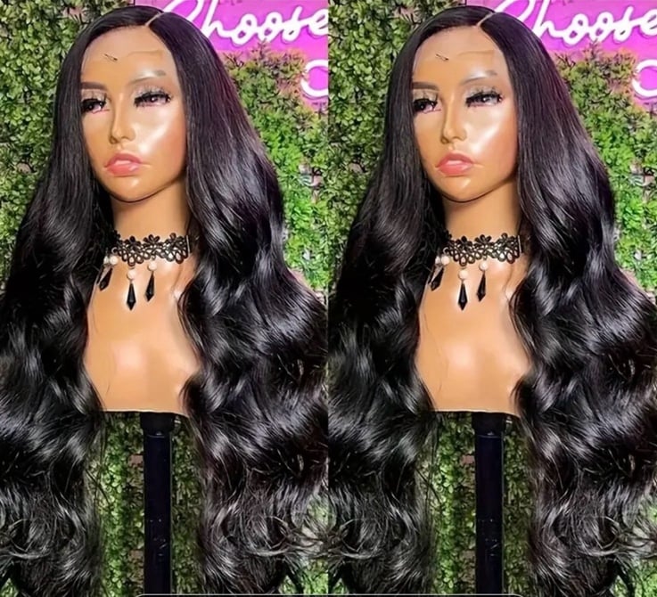 26 Inch human hair color black long body wave lace front