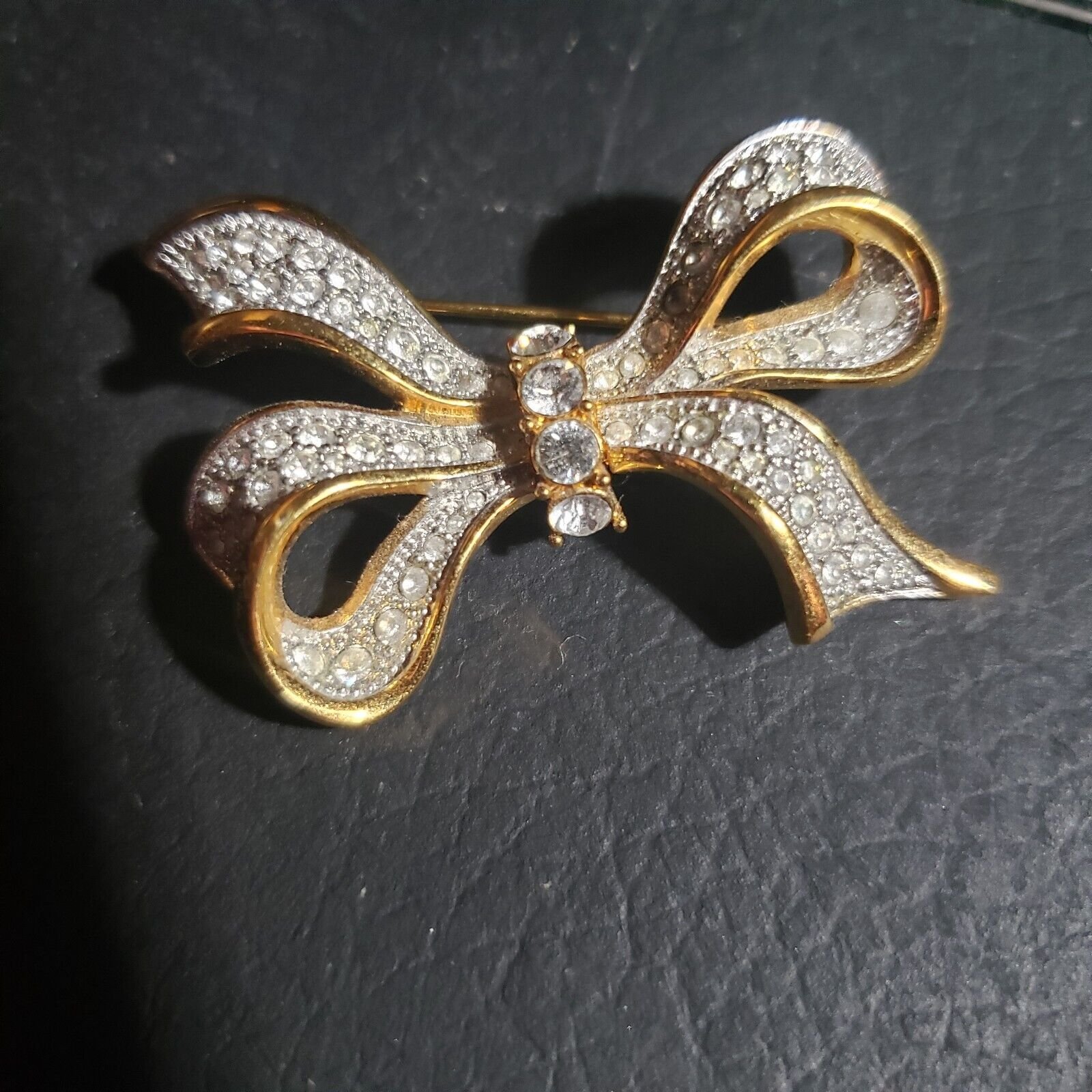 Savvy By Swarovski Gold Tone Bow Brooch Pin