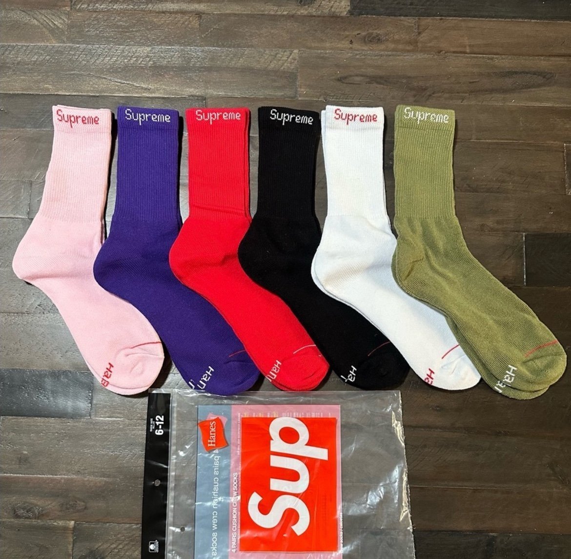 NEW 6pk Supreme x Hanes socks- HOTTEST COLLAB/COLORS-only a FEW LEFT!!!