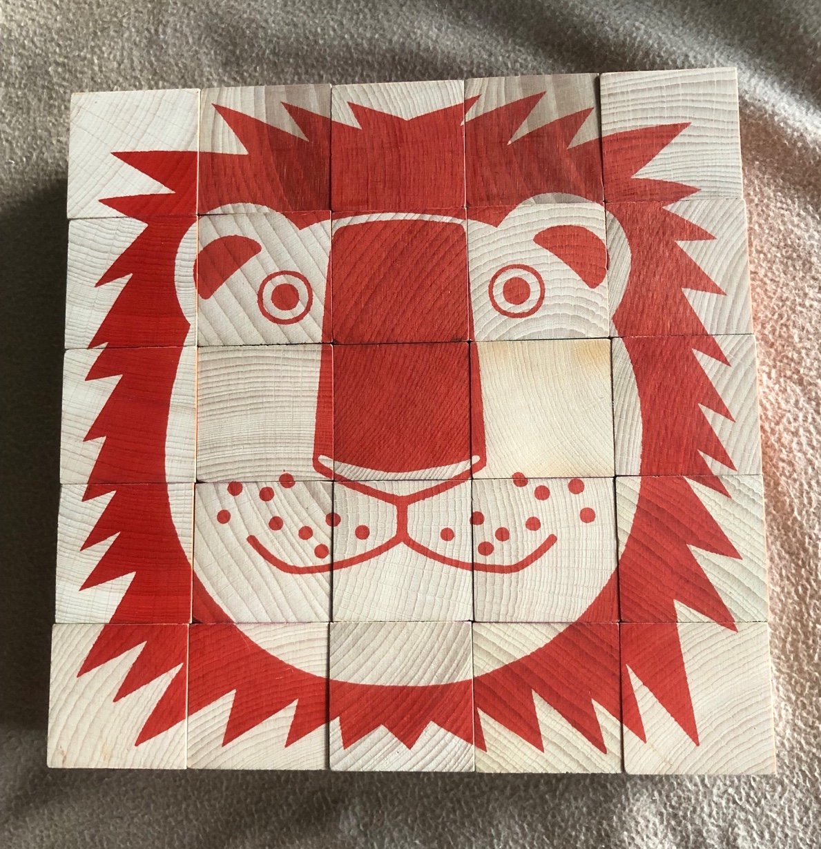Vintage Wooden Animal Head Cubes Puzzle Teaching Resources 6 in 1