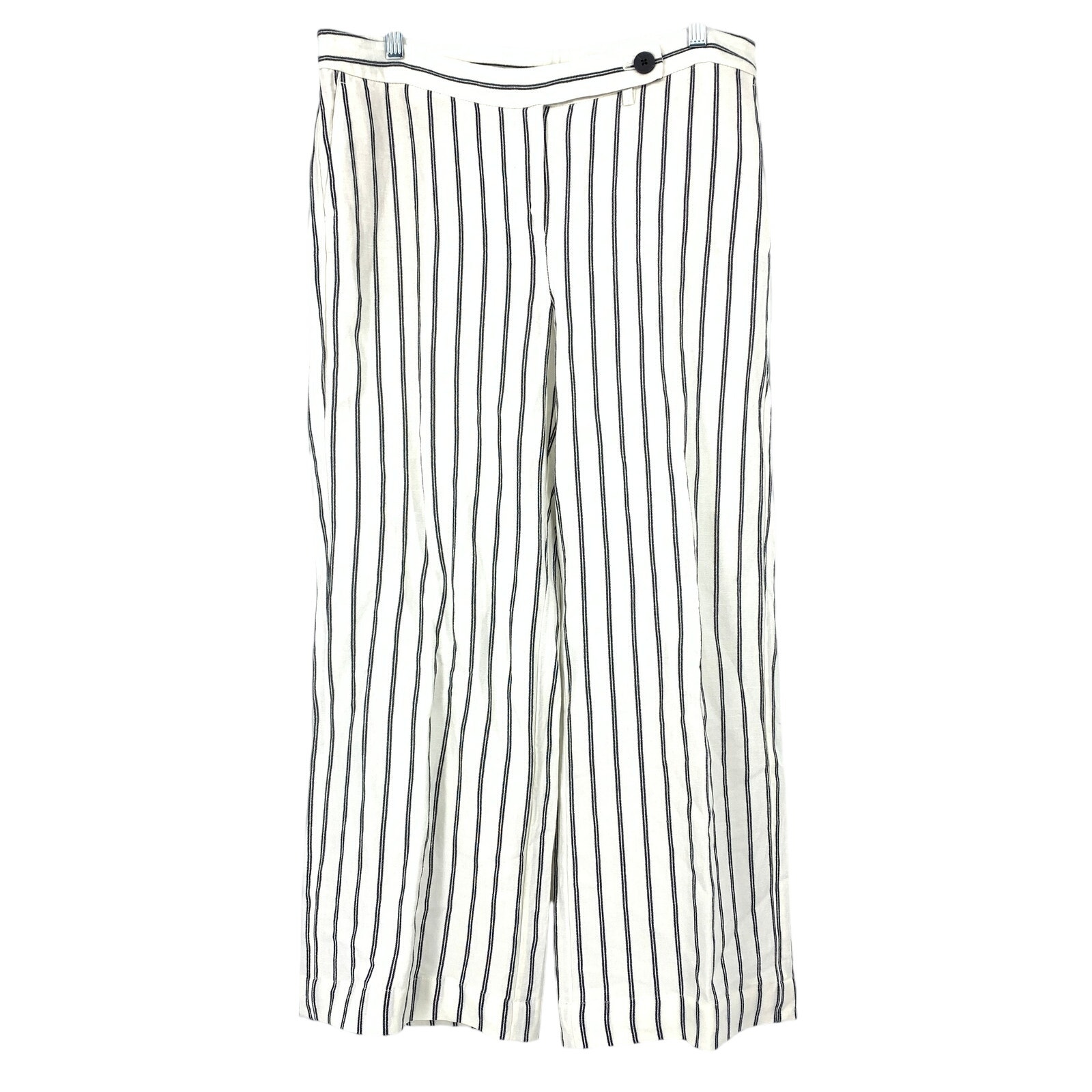 J. Jill Wide Leg Linen Blend Pants Womens Size 14P Cream Navy Striped NEW