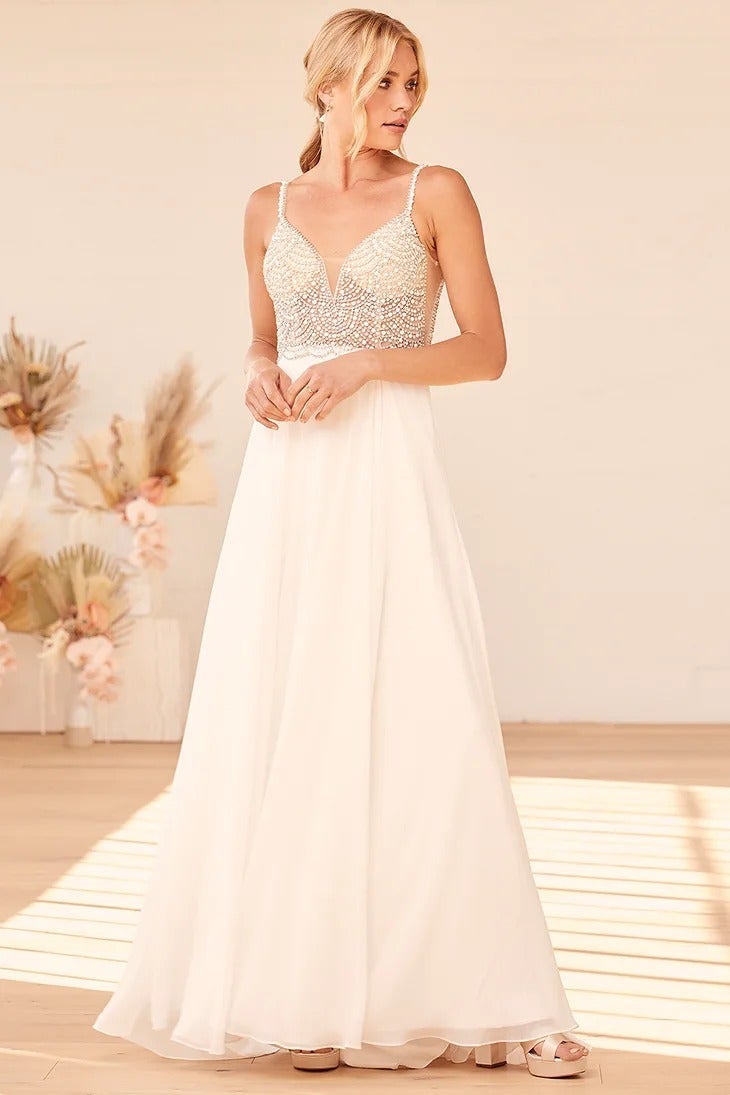 True Love White Beaded Rhinestone Maxi Dress