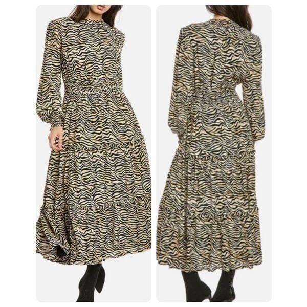Lost + Wander Can't Be Tamed Maxi Dress S Black Gold Zebra