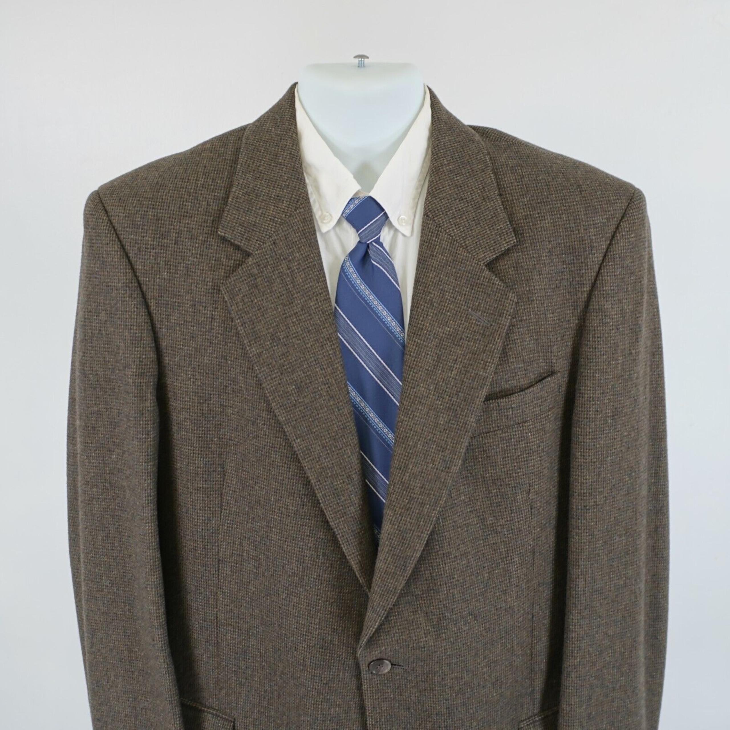 John Weitz Signature Soft Tweed Wool Camel Hair Brown Blue Check 40L Sport Coat