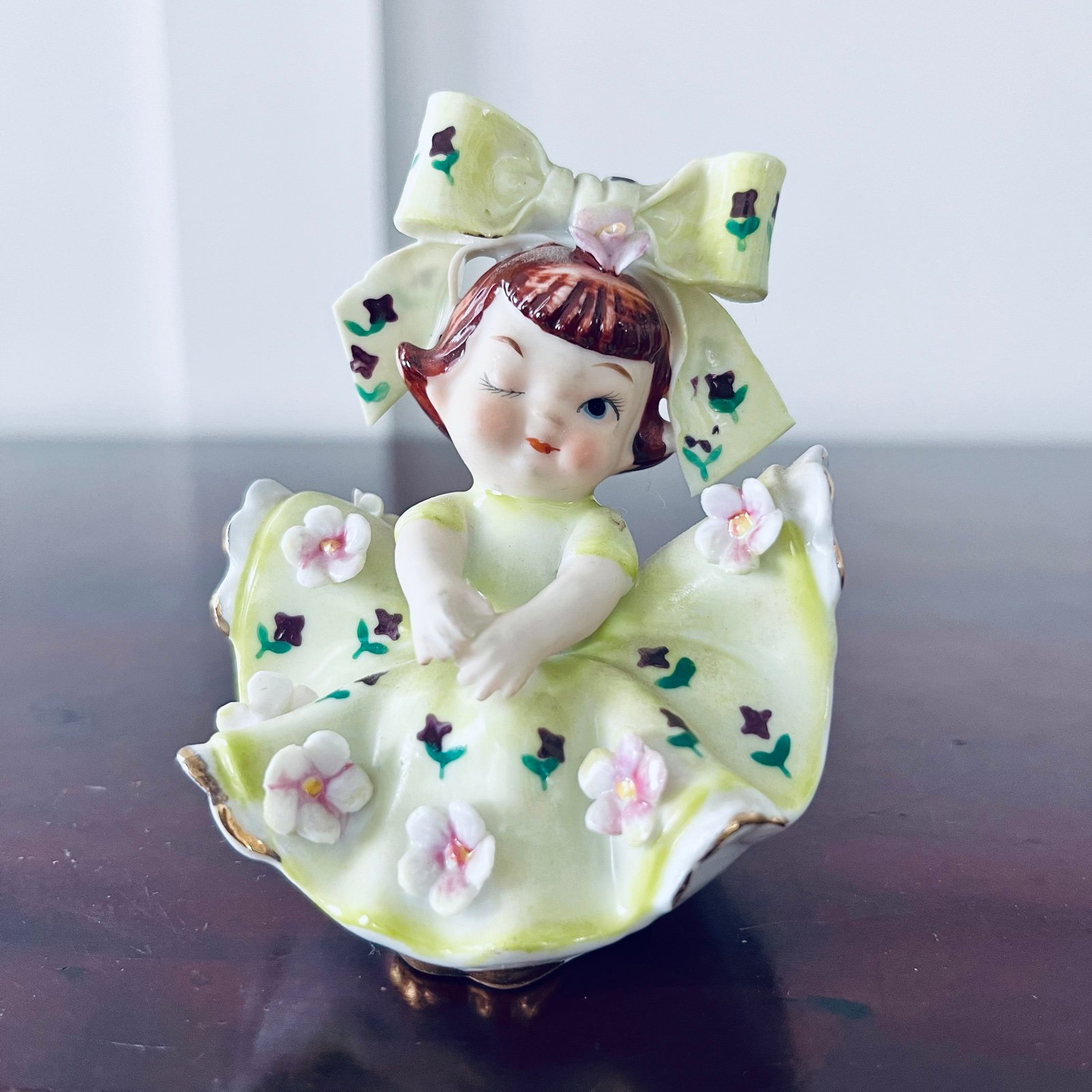 Lefton Winking Big Bow Girl figurine