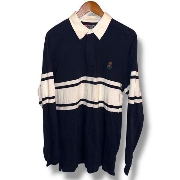 Y2K Chaps Ralph Lauren Navy L/S Rugby Shirt Size M