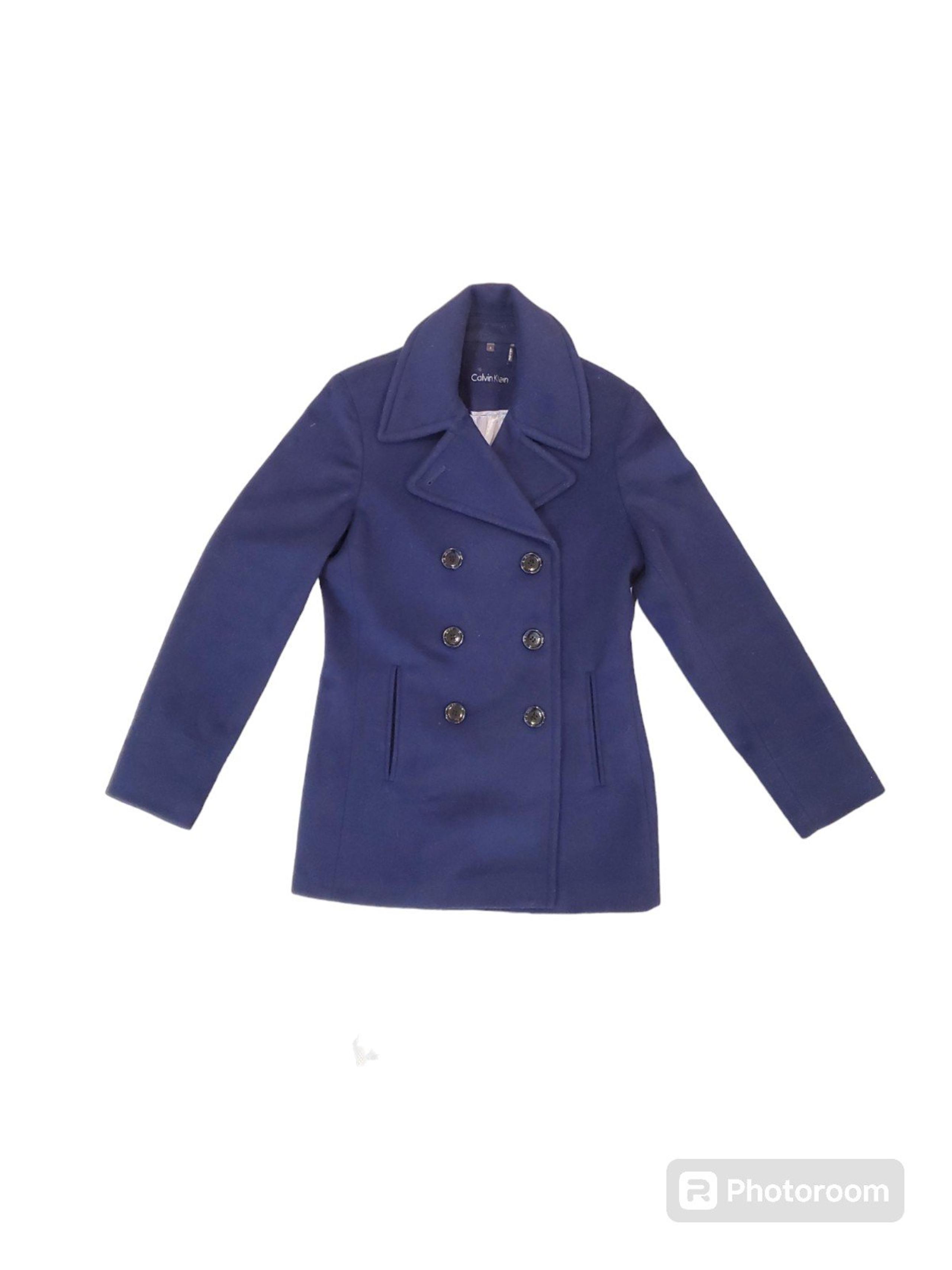 Calvin Klein Women's Navy Blue Wool Button Up Peacoat Size 2