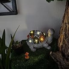 Solar Garden Outdoor Statues Turtle with Succulent and 7 LED Lights