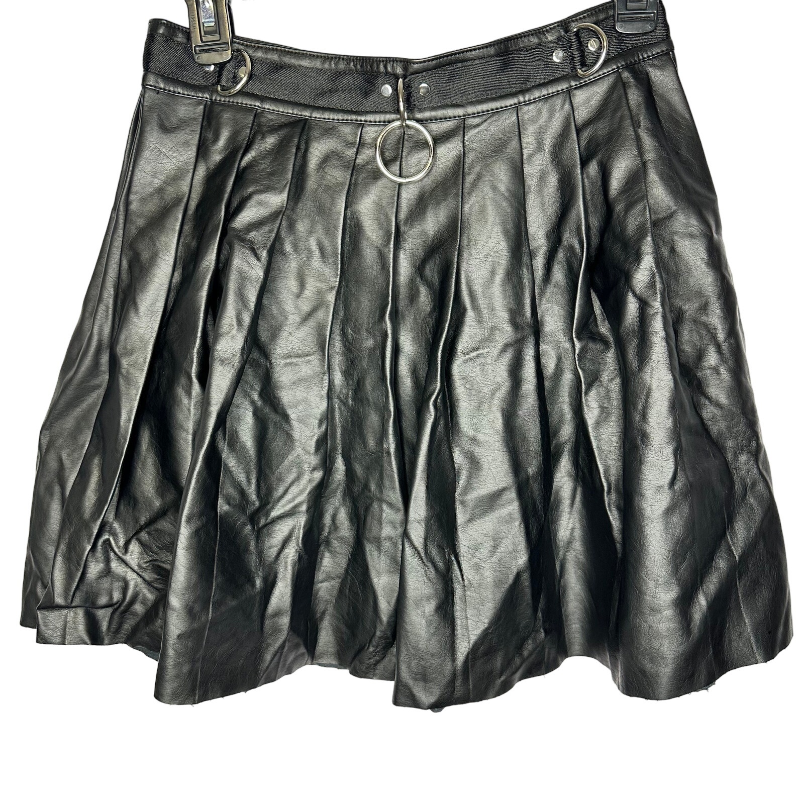 CURRENT MOOD Dolls Skill Faux Leather Goth Punk Black Pleats Mini Skirt Medium