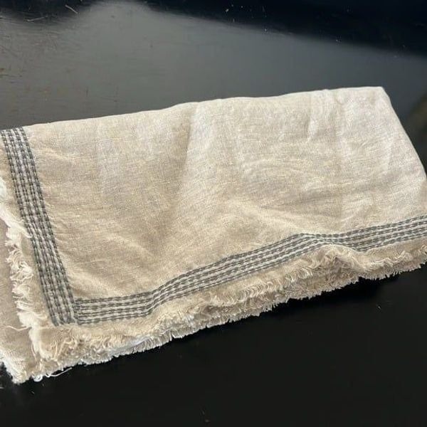 Pottery Barn Fringe Border Stitch Belgian Linen Sham