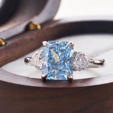 3 CT Radiant Cut Crystal Blue Lab Sapphire Engagement Ring 925 Sterling Silver