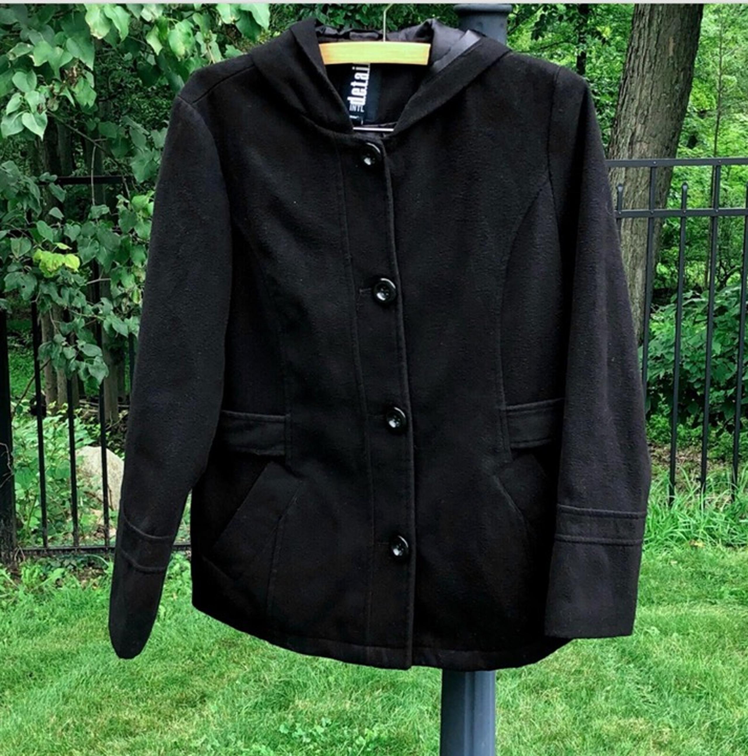 d.e.t.a.i.l.s Women's Size Large Jacket Hooded Classy Peacoat Winter Black
