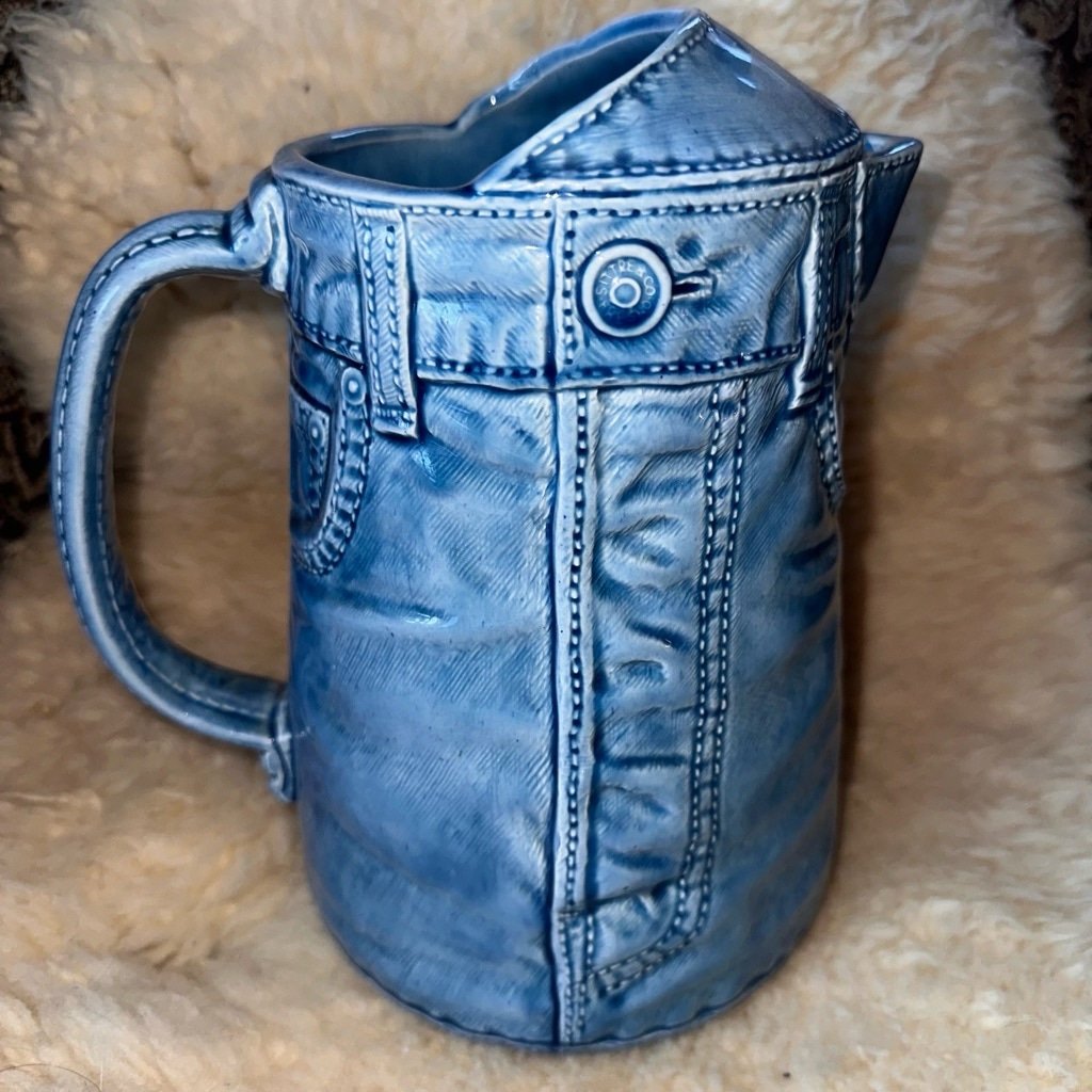 Vintage 1978 Sittre Ceramic Prod Mold Hand Painted Ceramic Blue Jeans Pitcher