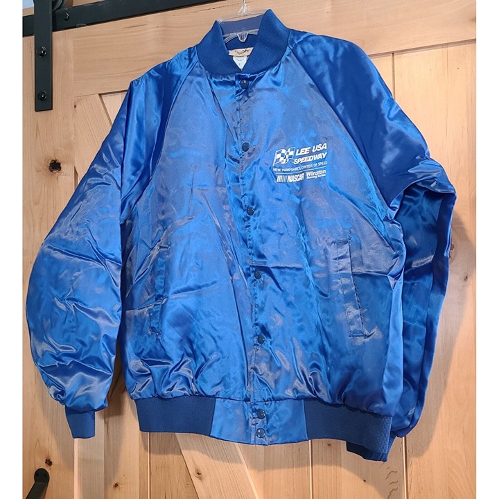 NASCAR Lee USA Speedway Racing Blue Jacket Sz L Auburn Sportswear Nylon Winston
