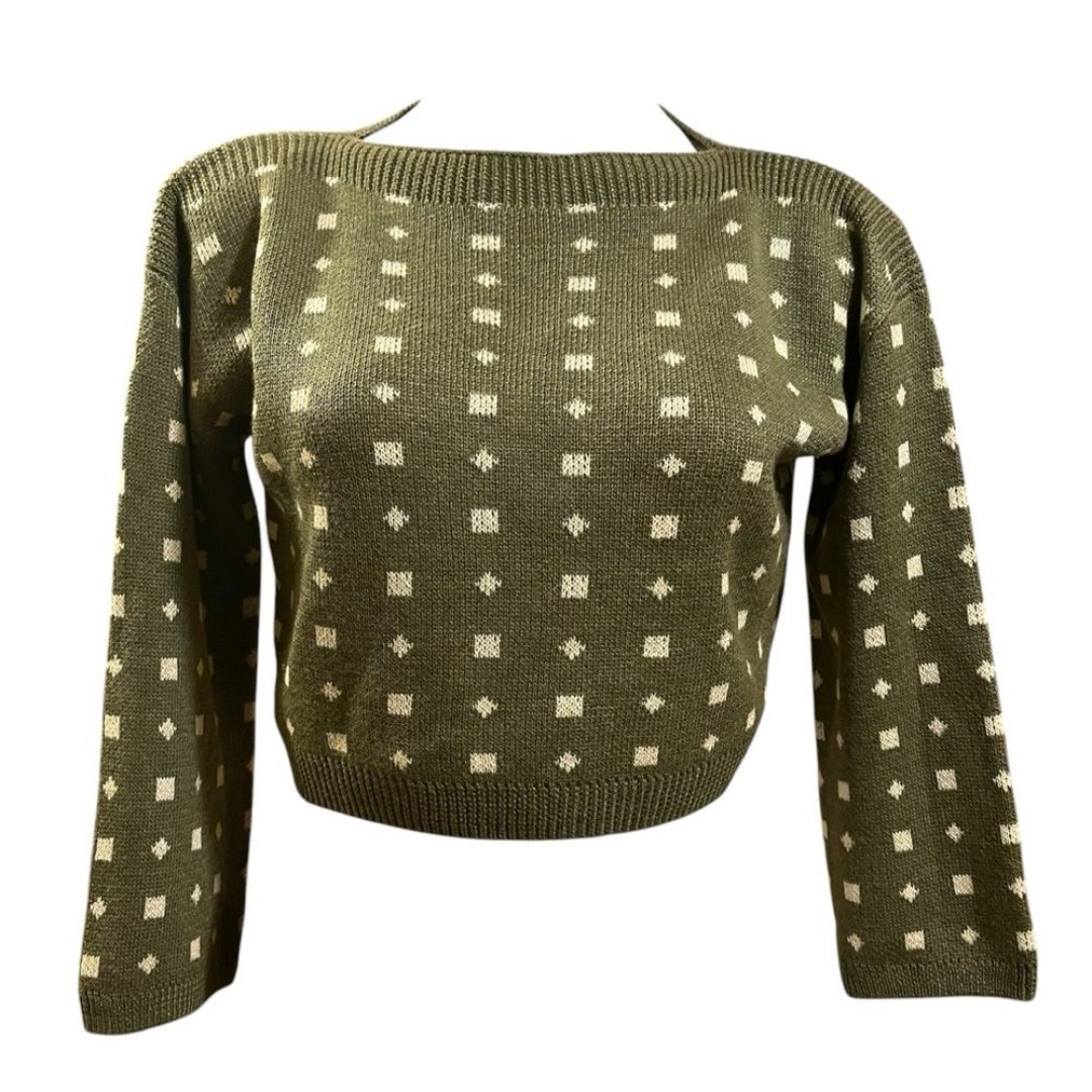 Callahan Knitwear Green Cropped Printed Sweater small
