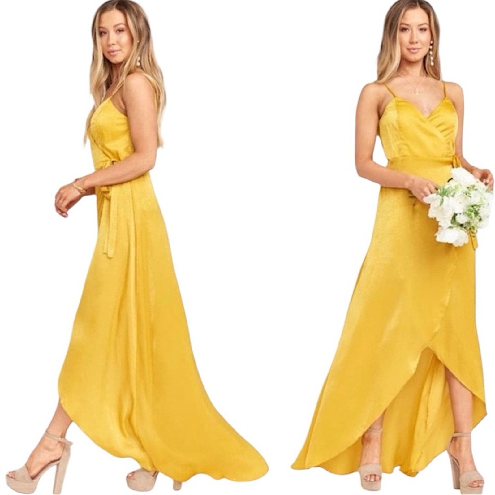 NWT Show Me Your MuMu Mariah Maxi Wrap Dress in Honey Gold Sheen Size Small